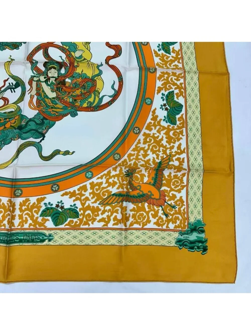 Hermes Carre 90 Nikko Toshogu Silk Scarf Yellow